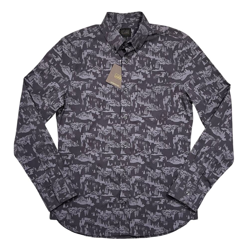 14th & Union Forest Bears Blue Two-Way Stretch Button Down Shirt Mens Size Small